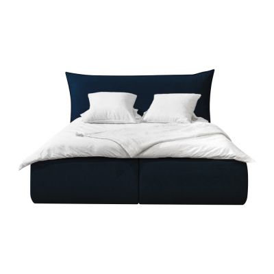 Pat matrimonial albastru închis tapițat cu spațiu de depozitare cu somieră 180x200 cm Jade – Bobochic Paris