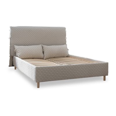 Pat matrimonial bej tapițat și somieră 160x200 cm Sleepy Luna – Miuform