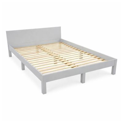 Pat matrimonial gri deschis din lemn masiv de fag cu somierÄ140x200 cm Dabi âu0080Ragaba