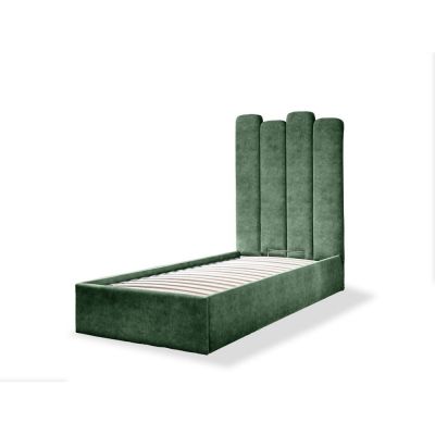 Pat verde tapițat cu spațiu de depozitare și somieră 90x200 cm Dreamy Aurora – Miuform