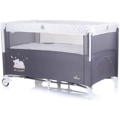 Patut Chipolino Relax glacier pliabil, cu laterala culisanta, sistem side-sleeping, 2 nivele, usita cu fermoar, roti cu blocare, geanta de transport inclusa, standard European EN716-1