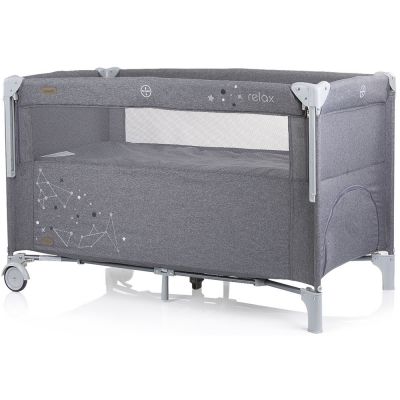 Patut Chipolino Relax glacier linen cu laterala culisanta pliabil, cu laterala culisanta, sistem side-sleeping, buzunar, usita cu fermoar, roti cu blocare, geanta de transport inclusa, standard European EN716-1