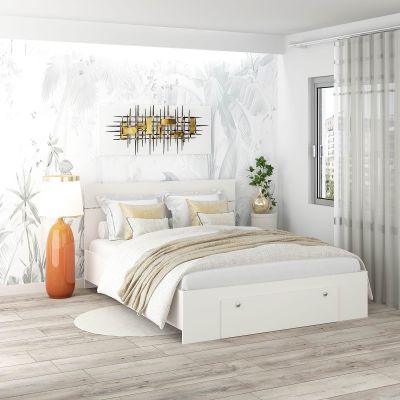 Pat AMBRO fara saltea, 140x200, sertar frontal, Alb Portelan