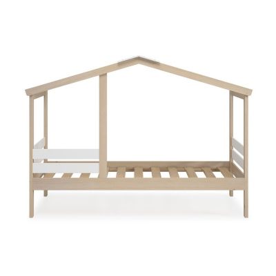 Pat pentru copii alb/natural de tip casă cu aspect de lemn de pin 90x190 cm Angel – Marckeric