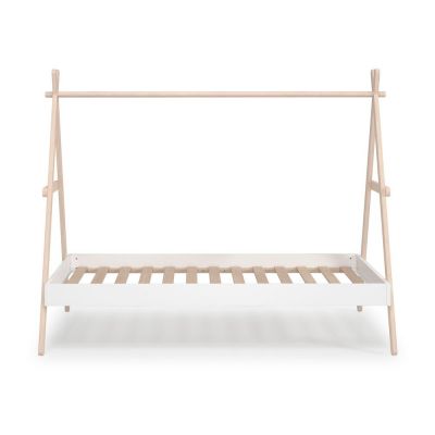 Pat pentru copii alb/natural de tip casă din lemn masiv de pin 90x200 cm Trufa – Marckeric