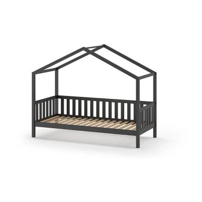 Pat pentru copii gri antracit de tip casÄdin lemn masiv de pin 90x200 cm DALLAS âVipack