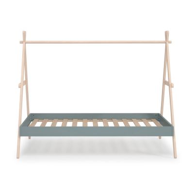 Pat pentru copii în culoare naturală/verde prăfuit de tip casă din lemn de pin cu somieră 90x200 cm Trufa – Marckeric