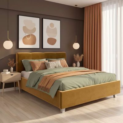 Pat tapitat ARISA, 140x200, suport saltea, catifea Galben Mustar