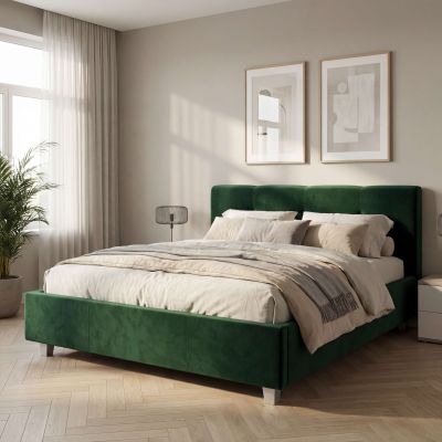 Pat tapitat ARISA, 140x200, suport saltea, catifea Verde