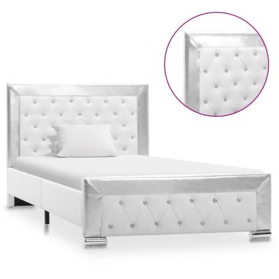 Cadru de pat alb 100 x 200 cm piele ecologică