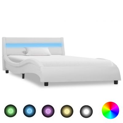 Cadru de pat cu LED alb 100 x 200 cm piele ecologică ieftin