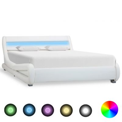 Cadru de pat cu LED alb 140 x 200 cm piele artificială ieftin