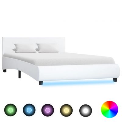 Cadru de pat cu LED alb 140 x 200 cm piele ecologică