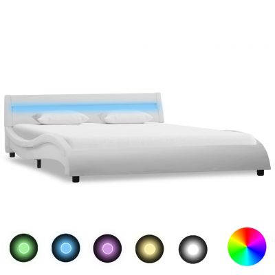 Cadru de pat cu LED alb 140 x 200 cm piele ecologică ieftin