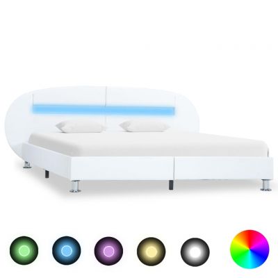 Cadru de pat cu LED alb 160 x 200 cm piele ecologică