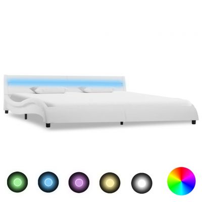 Cadru de pat cu LED alb 180 x 200 cm piele ecologică ieftin