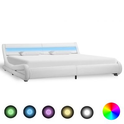 Cadru de pat cu LED alb 180 x 200 cm piele ecologică