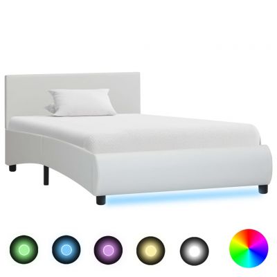 Cadru de pat cu LED alb 90 x 200 cm piele ecologică