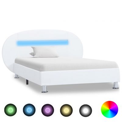 Cadru de pat cu LED alb 90 x 200 cm piele ecologică
