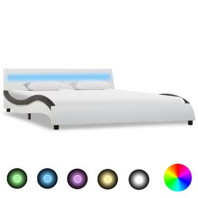 Cadru de pat cu LED alb și negru 120x200 cm piele ecologică ieftin