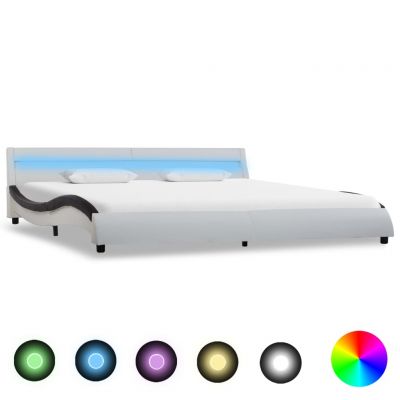 Cadru de pat cu LED alb & negru 180 x 200 cm piele ecologică ieftin