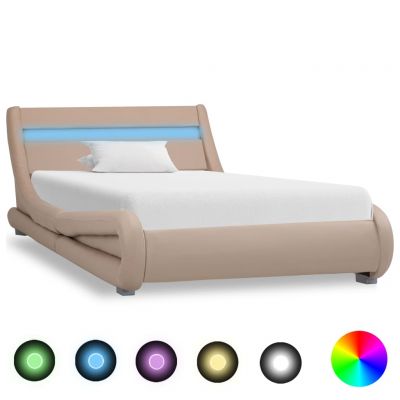 Cadru de pat cu LED cappuccino 100 x 200 cm piele ecologică