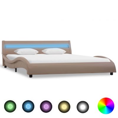 Cadru de pat cu LED cappuccino 140 x 200 cm piele ecologică ieftin