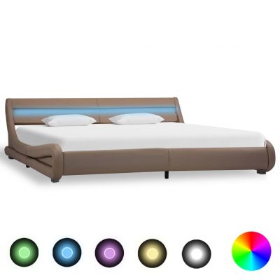 Cadru de pat cu LED cappuccino 180 x 200 cm piele ecologică