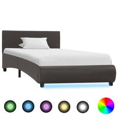 Cadru de pat cu LED gri 100 x 200 cm piele ecologică ieftin