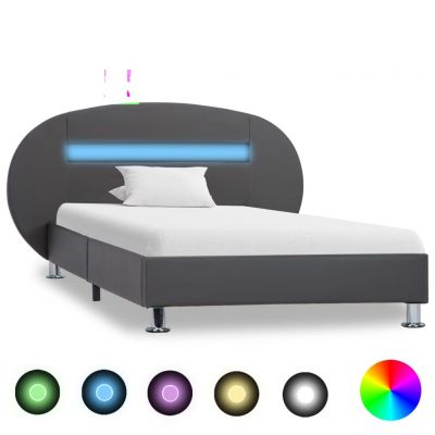 Cadru de pat cu LED gri 100 x 200 cm piele ecologică ieftin
