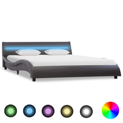 Cadru de pat cu LED gri 120 x 200 cm piele ecologică ieftin