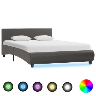 Cadru de pat cu LED gri 120 x 200 cm piele ecologică ieftin