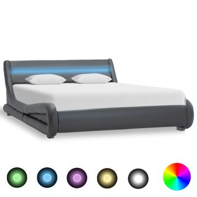 Cadru de pat cu LED gri 140 x 200 cm piele ecologică