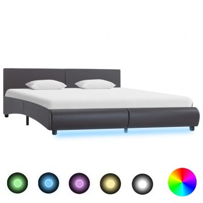 Cadru de pat cu LED gri 180 x 200 cm piele artificială ieftin