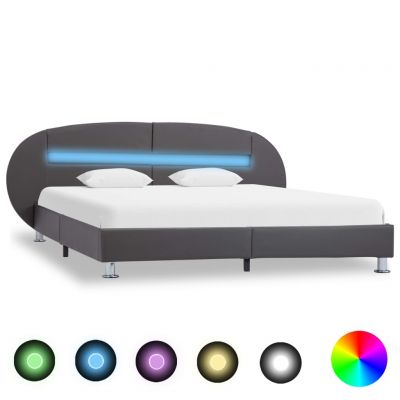 Cadru de pat cu LED gri 180 x 200 cm piele ecologică ieftin
