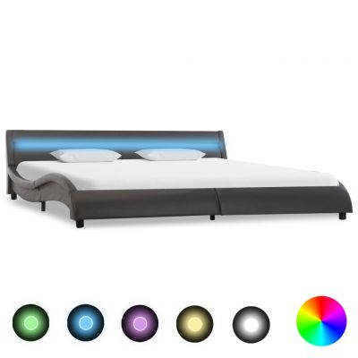 Cadru de pat cu LED gri 180 x 200 cm piele ecologică