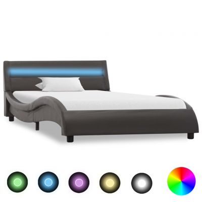 Cadru de pat cu LED gri 90 x 200 cm piele ecologică