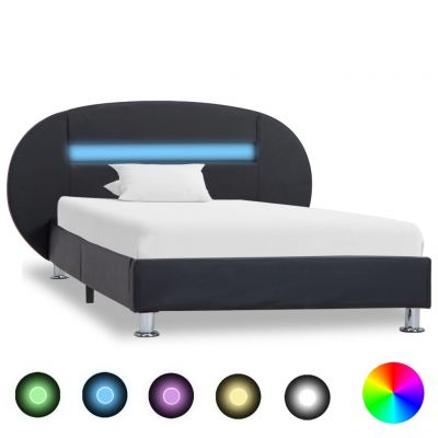 Cadru de pat cu LED negru 100 x 200 cm piele ecologică ieftin
