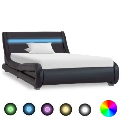Cadru de pat cu LED negru 100 x 200 cm piele ecologică