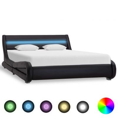 Cadru de pat cu LED negru 120 x 200 cm piele ecologică ieftin