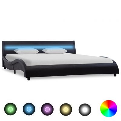 Cadru de pat cu LED negru 140 x 200 cm piele ecologică