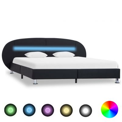 Cadru de pat cu LED negru 140 x 200 cm piele ecologică ieftin