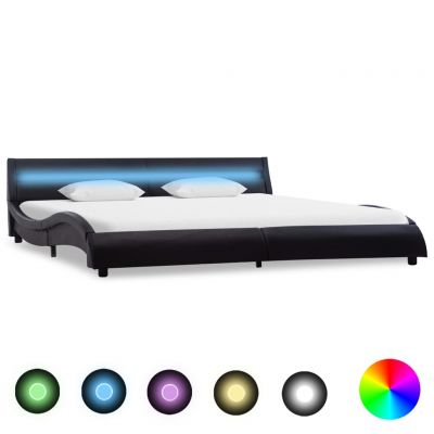Cadru de pat cu LED negru 180 x 200 cm piele ecologică ieftin