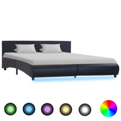 Cadru de pat cu LED negru 180 x 200 cm piele ecologică