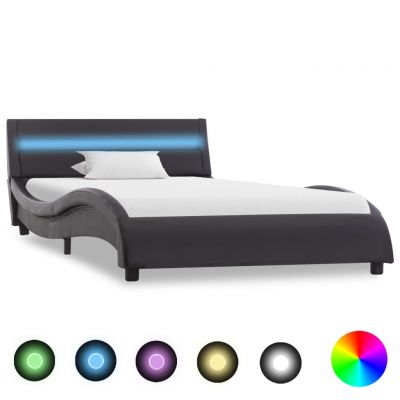 Cadru de pat cu LED negru 90 x 200 cm piele ecologică