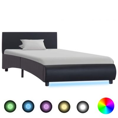 Cadru de pat cu LED negru 90 x 200 cm piele ecologică ieftin