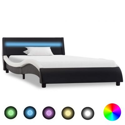 Cadru de pat cu LED negru și alb 120x200 cm piele ecologică