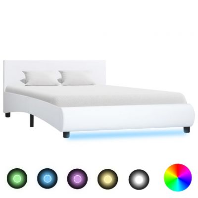 Cadru de pat cu LED-uri alb 120 x 200 cm piele ecologică ieftin