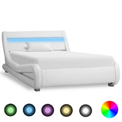 Cadru de pat cu LED-uri alb 90 x 200 cm piele ecologică ieftin