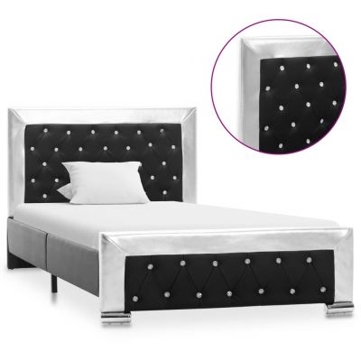 Cadru de pat negru 100 x 200 cm piele ecologică ieftin